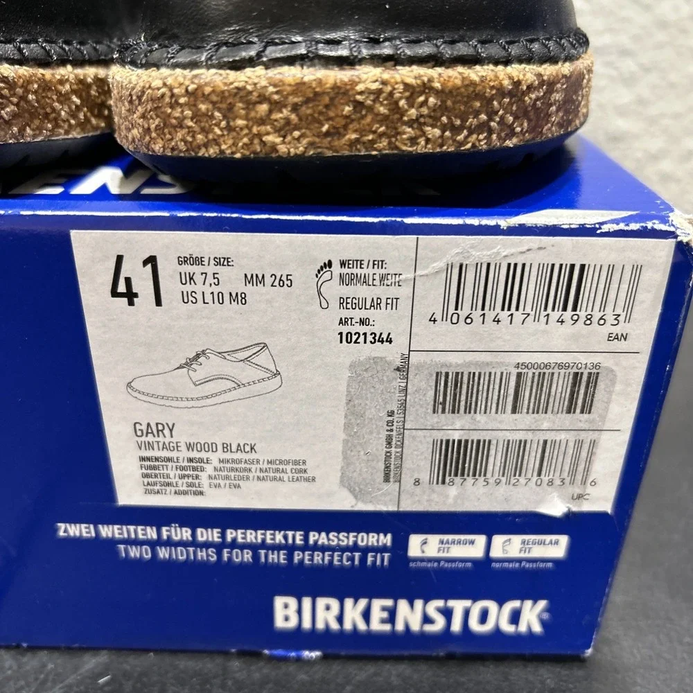 Birkenstock Gary Leather Vintage Wood Black EU 41 US L10 M8 Mens Womens